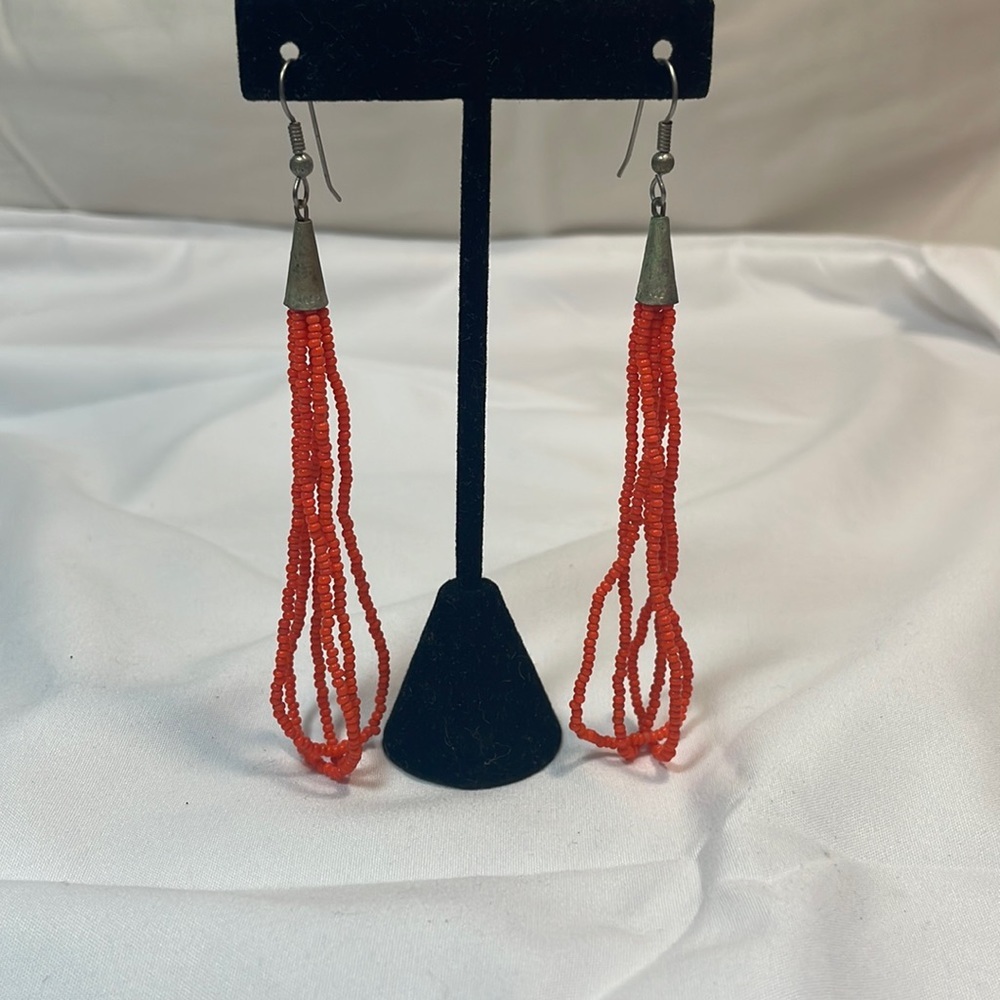 Vintage Orange Beaded Dangle Drop Boho Earrings